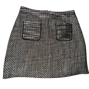 Tweed Skirt Size 8 Black White Wool Blend Classic Preppy Casual Office Mod Work